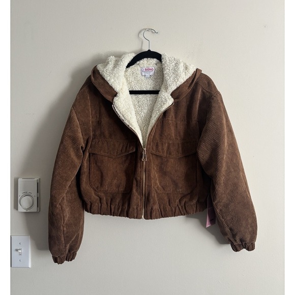 NWT Cisono Corduroy Fleece Lined Hooded Jacket Womens Large Casual Outdoor - Picture 1 of 5